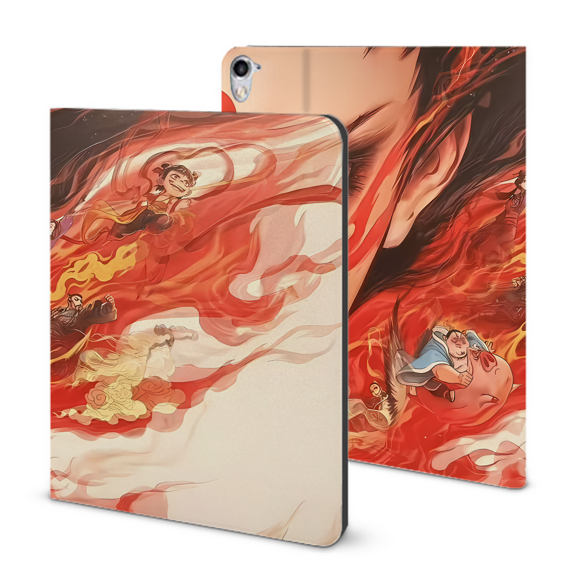 （画像用） Ne Zha 2 ナタ 魔童の大暴れ IPad ケース ブック型 PUレザー TPU 耐衝撃 軽量 薄型 ペン収納なし 全面保護 IPad 各モデル対応